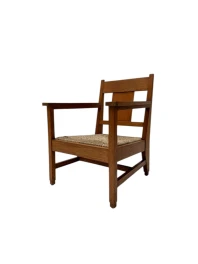 Art Deco Modernist Club Chair with Rush Seat, 1920s